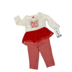 3 Months Carters Girls Two Piece Holiday Outfit New "Merry & Bright" Tutu